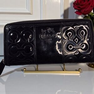 Coach Black Embossed Zip-Around Wallet